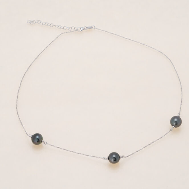 Collier avec perle noire irisée Solitaire & câble gainé · Simon